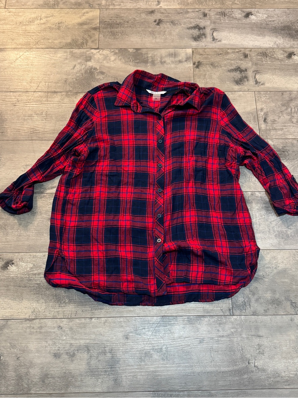 Nygard Red and Navy Plaid Button-Up Shirt, Size XL